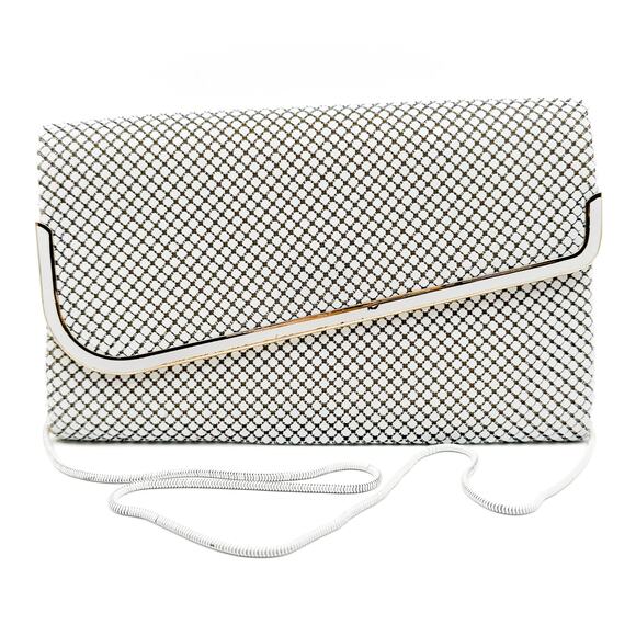 unknown Handbags - Vintage 60s-70s White Metal Mesh Evening Clutch Crossbody Purse Italian